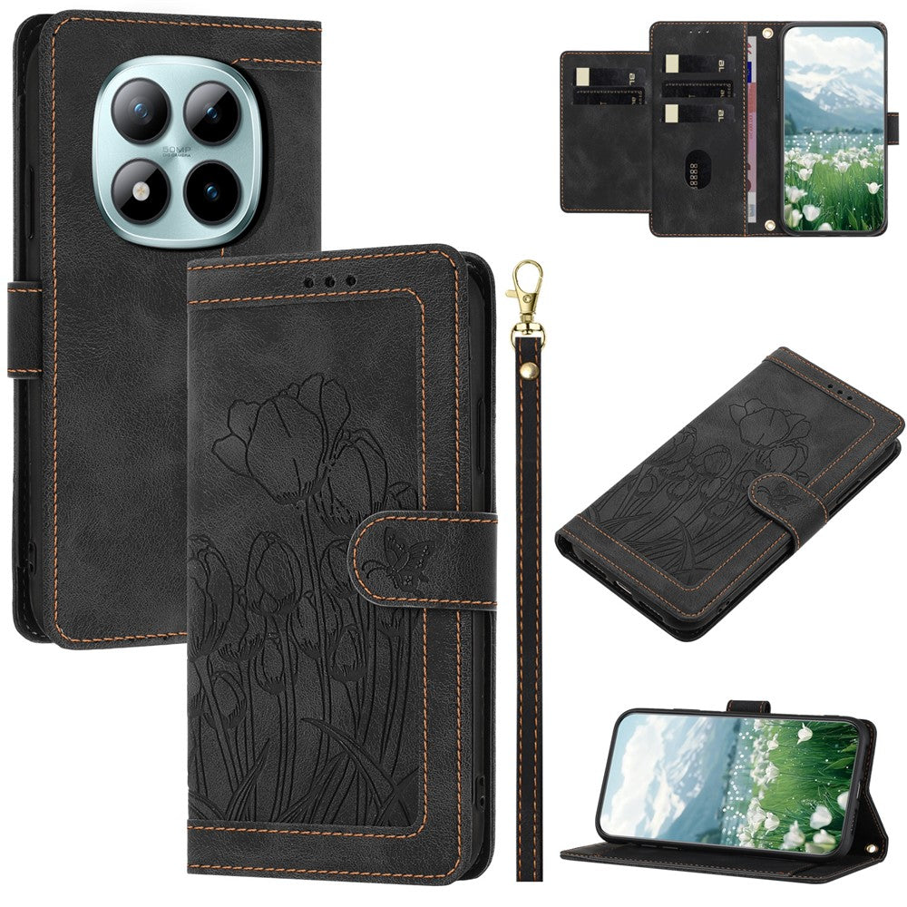 For Xiaomi Redmi Note 15 Pro 5G (Global) Case Tulip Leather Phone Cover with 5 Card Slots Wallet - Black