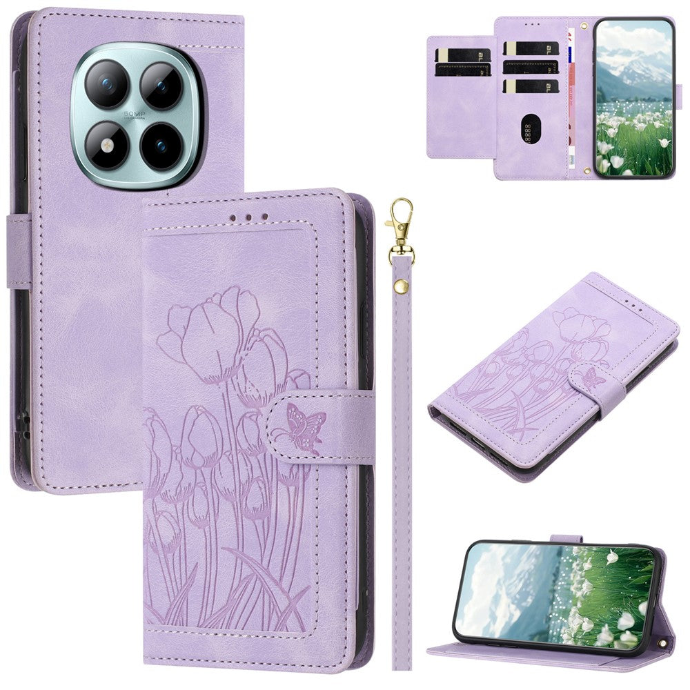For Xiaomi Poco M8 Pro 5G / Redmi Note 15 Pro+ 5G (Global) Case Tulip Leather Phone Cover with 5 Card Slots Wallet - Purple