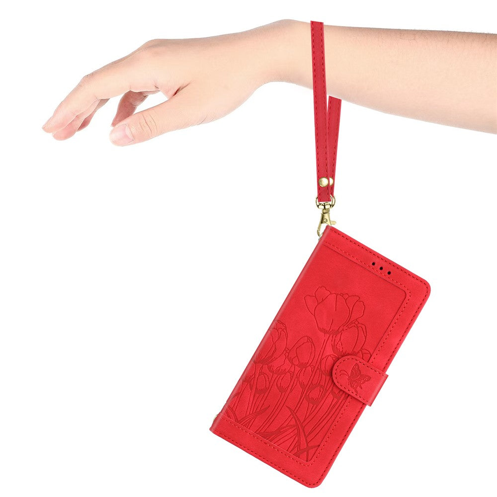 For Xiaomi Poco M8 Pro 5G / Redmi Note 15 Pro+ 5G (Global) Case Tulip Leather Phone Cover with 5 Card Slots Wallet - Red