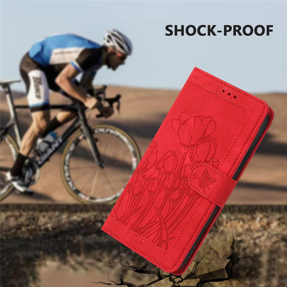 For Xiaomi Poco M8 Pro 5G / Redmi Note 15 Pro+ 5G (Global) Case Tulip Leather Phone Cover with 5 Card Slots Wallet - Red