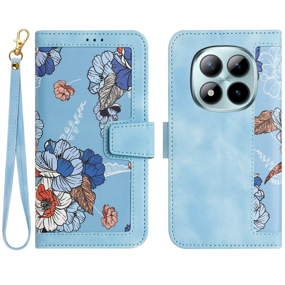 For Xiaomi Redmi Note 15 Pro 5G (Global) Case PU Leather Floral Phone Cover with Card Slots - Baby Blue