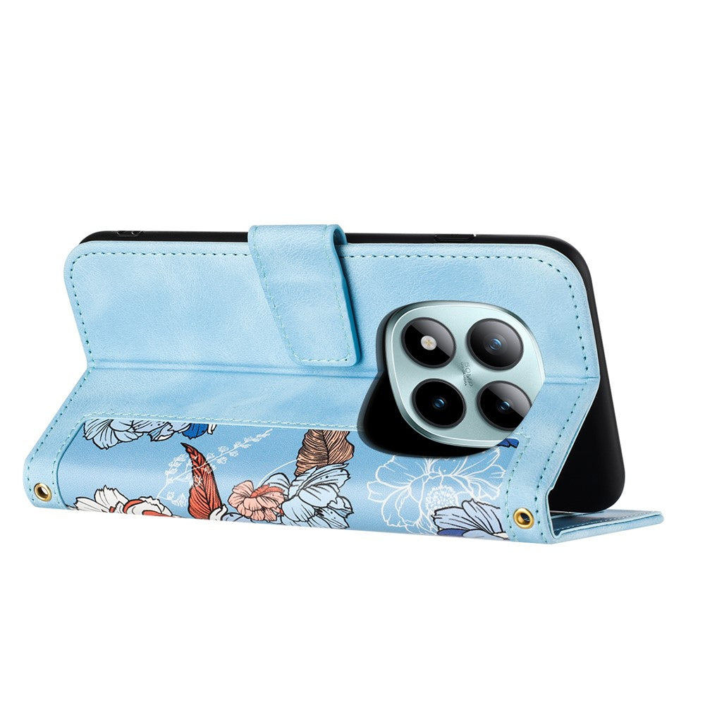 For Xiaomi Redmi Note 15 Pro 5G (Global) Case PU Leather Floral Phone Cover with Card Slots - Baby Blue
