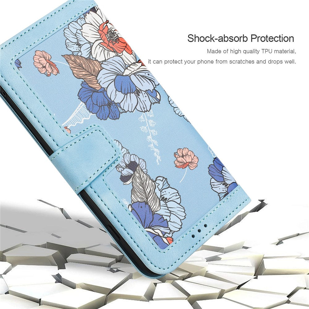 For Xiaomi Redmi Note 15 Pro 5G (Global) Case PU Leather Floral Phone Cover with Card Slots - Baby Blue