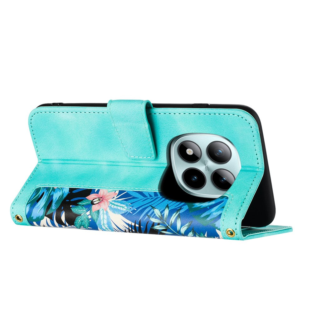For Xiaomi Redmi Note 15 Pro 5G (Global) Case PU Leather Floral Phone Cover with Card Slots - Green