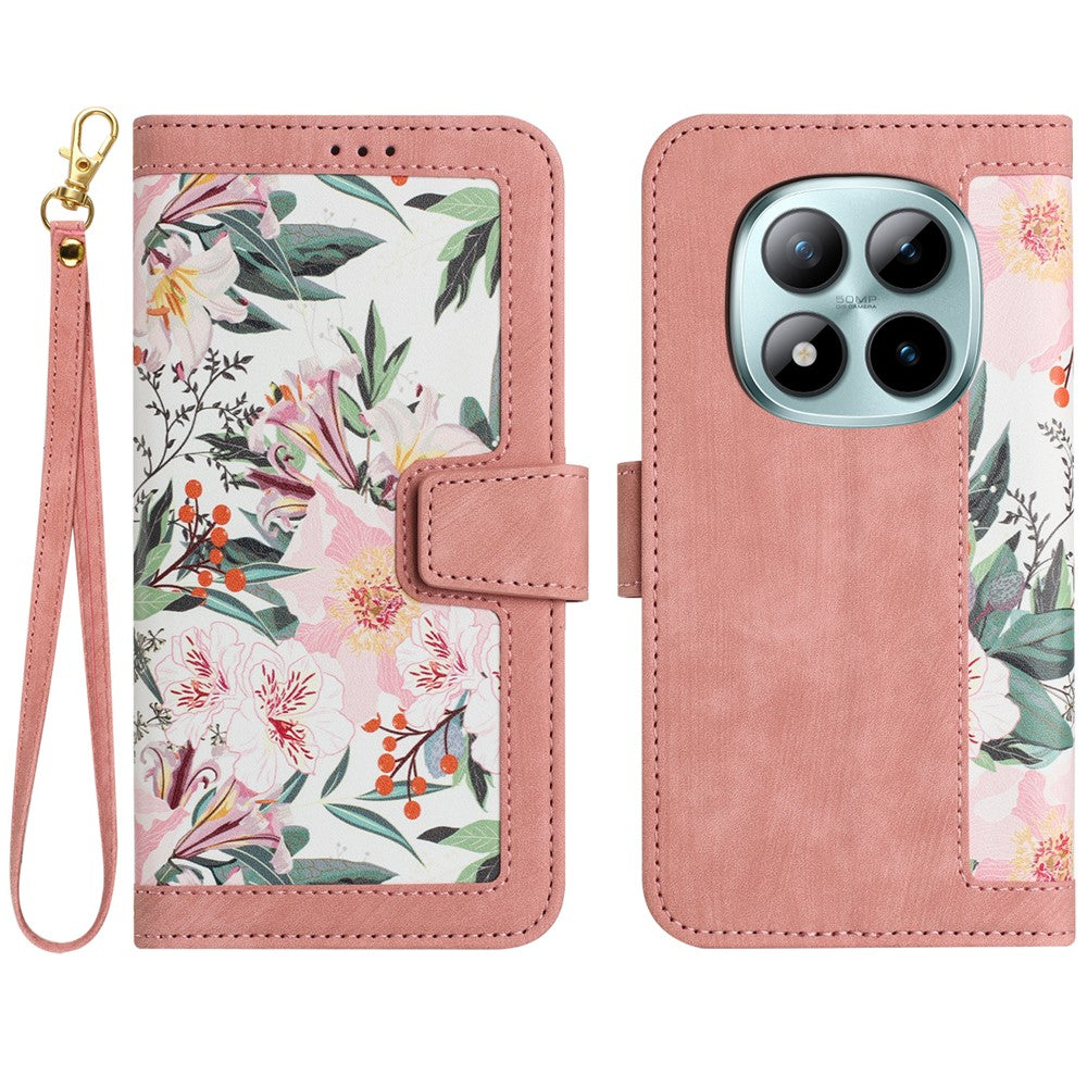 For Xiaomi Redmi Note 15 Pro 5G (Global) Case PU Leather Floral Phone Cover with Card Slots - Pink