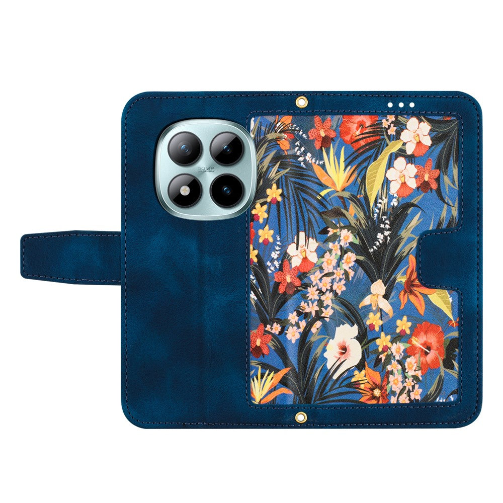For Xiaomi Redmi Note 15 Pro 5G (Global) Case PU Leather Floral Phone Cover with Card Slots - Dark Blue