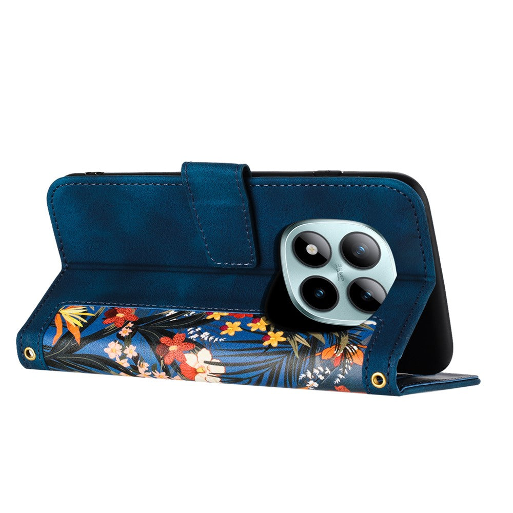 For Xiaomi Redmi Note 15 Pro 5G (Global) Case PU Leather Floral Phone Cover with Card Slots - Dark Blue