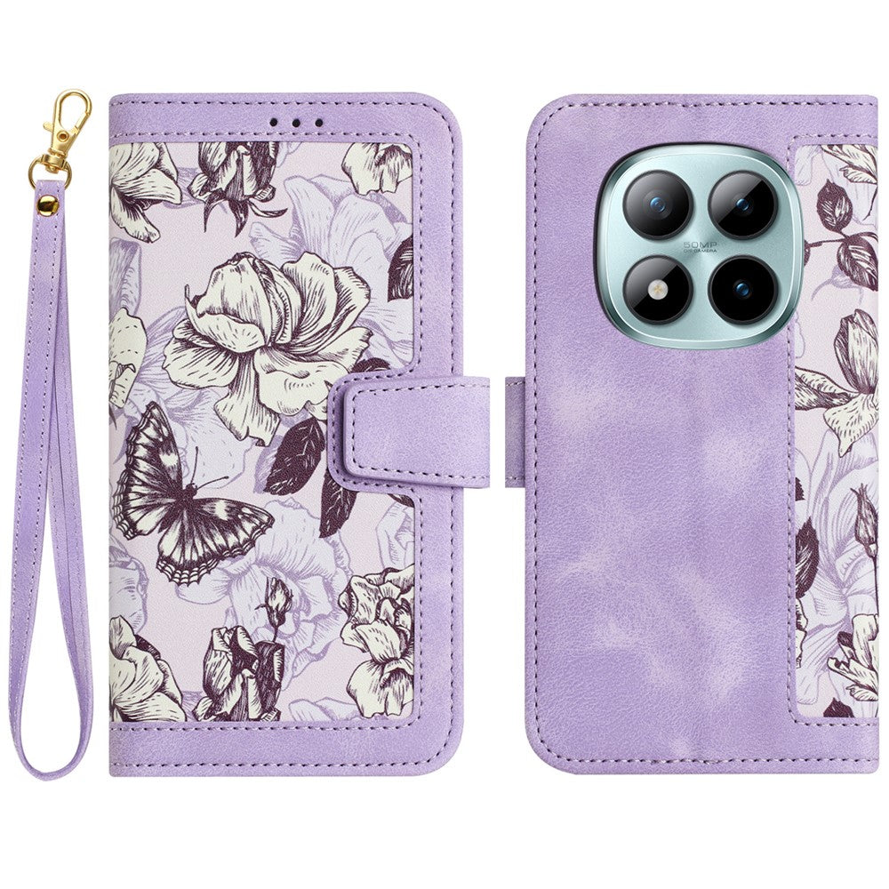 For Xiaomi Poco M8 Pro 5G / Redmi Note 15 Pro+ 5G (Global) Case PU Leather Floral Phone Cover with Card Slots - Light Purple
