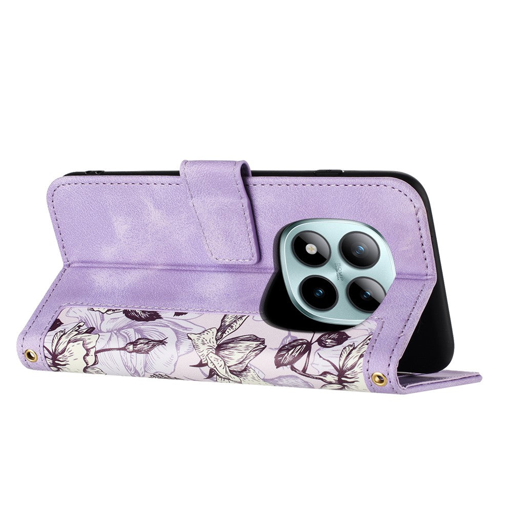 For Xiaomi Poco M8 Pro 5G / Redmi Note 15 Pro+ 5G (Global) Case PU Leather Floral Phone Cover with Card Slots - Light Purple