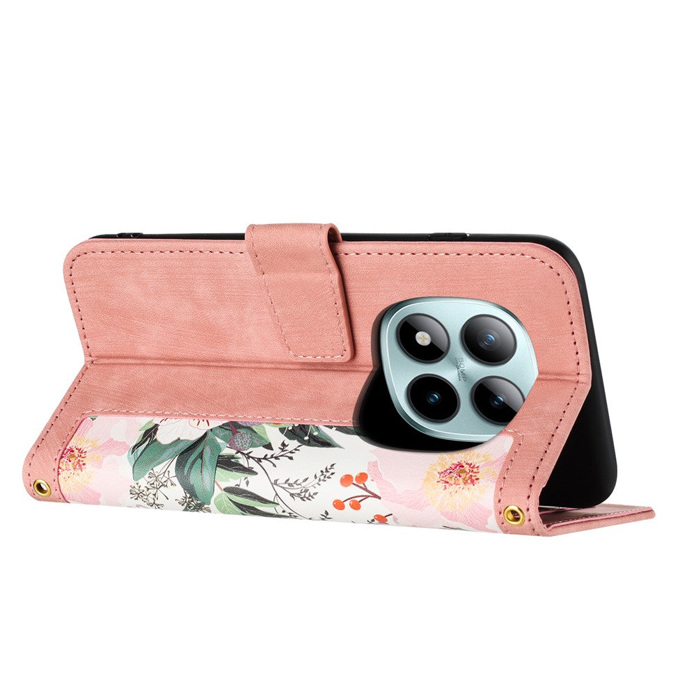 For Xiaomi Poco M8 Pro 5G / Redmi Note 15 Pro+ 5G (Global) Case PU Leather Floral Phone Cover with Card Slots - Pink