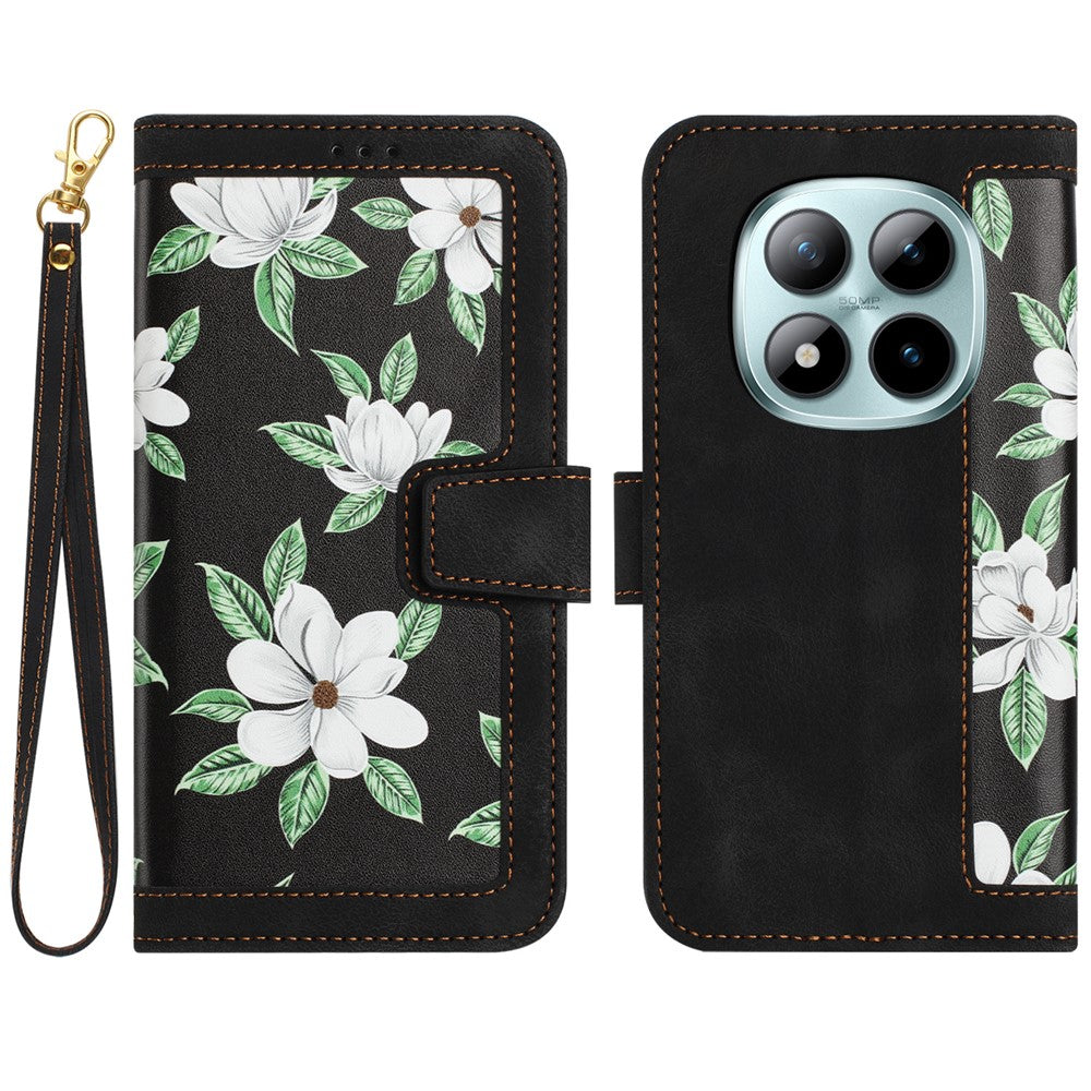 For Xiaomi Poco M8 Pro 5G / Redmi Note 15 Pro+ 5G (Global) Case PU Leather Floral Phone Cover with Card Slots - Black