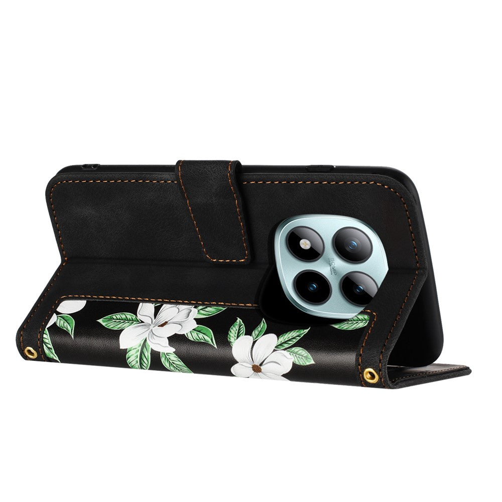 For Xiaomi Poco M8 Pro 5G / Redmi Note 15 Pro+ 5G (Global) Case PU Leather Floral Phone Cover with Card Slots - Black