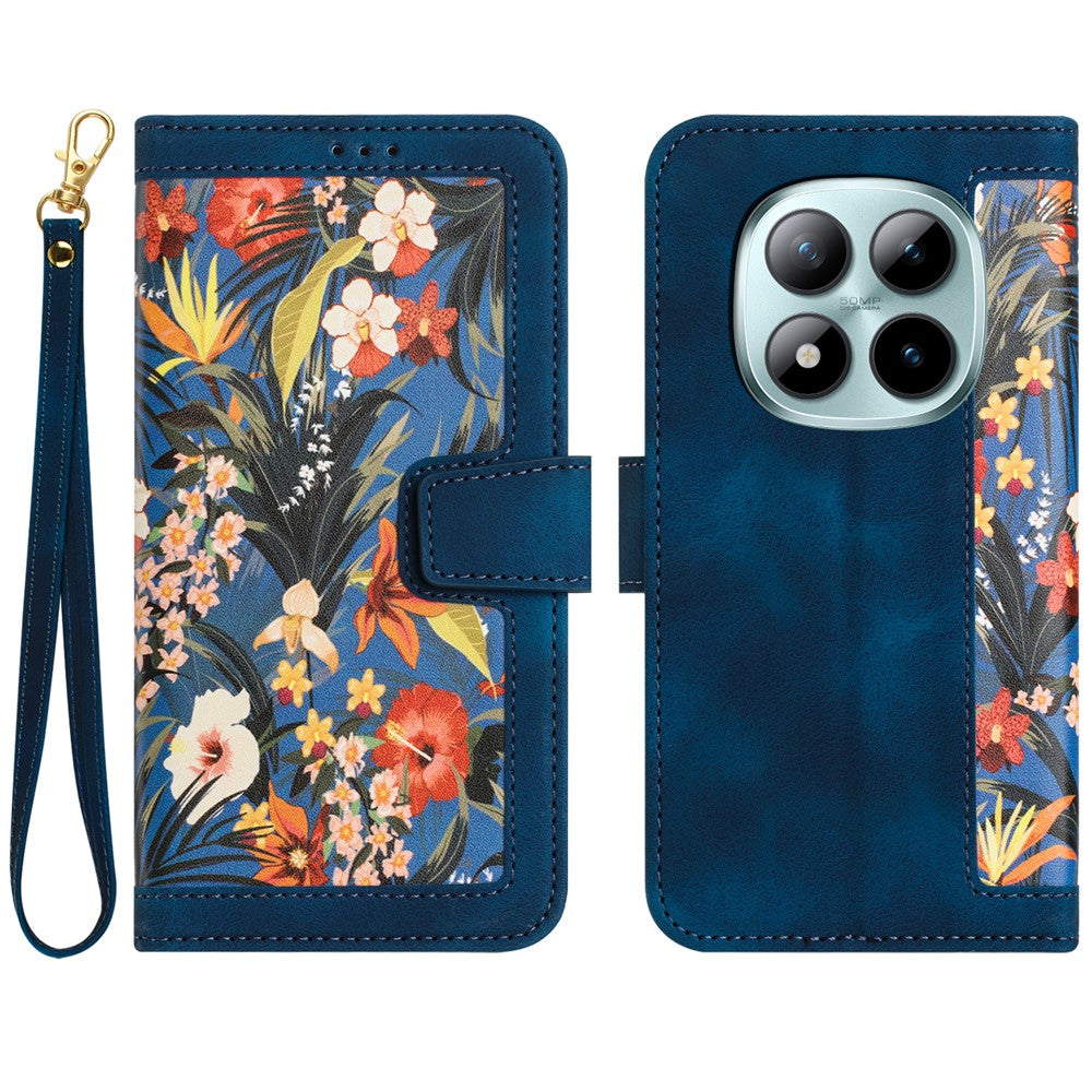 For Xiaomi Poco M8 Pro 5G / Redmi Note 15 Pro+ 5G (Global) Case PU Leather Floral Phone Cover with Card Slots - Dark Blue