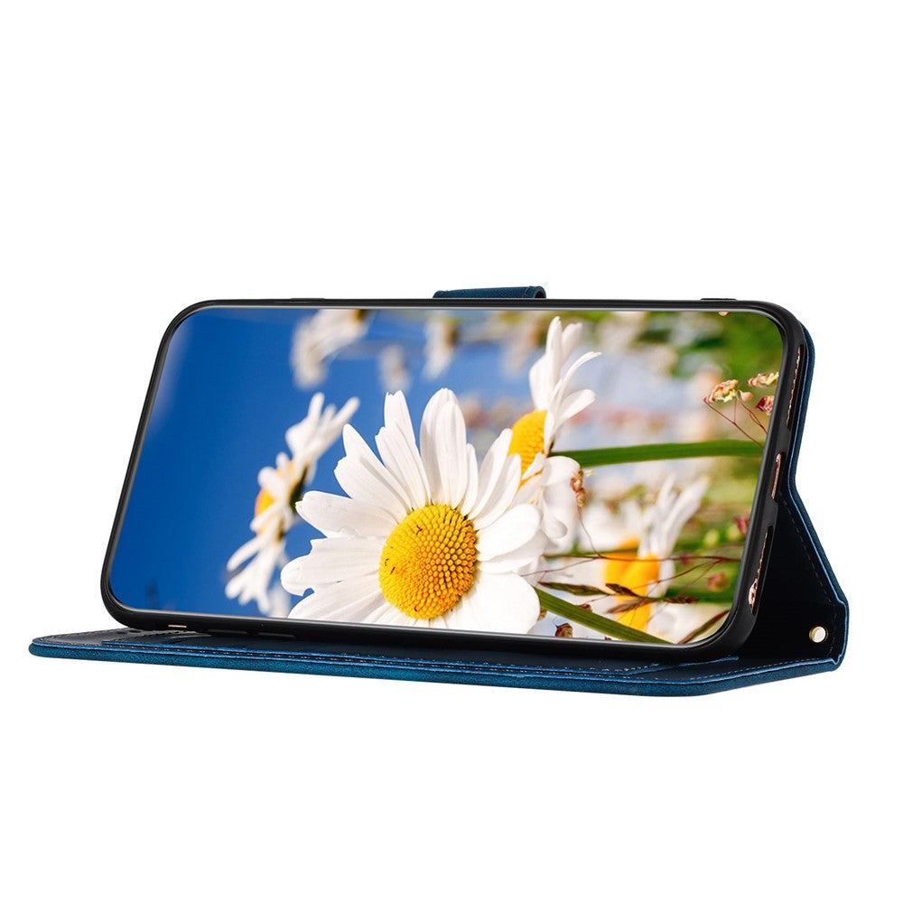 For Xiaomi Poco M8 Pro 5G / Redmi Note 15 Pro+ 5G (Global) Case PU Leather Floral Phone Cover with Card Slots - Dark Blue