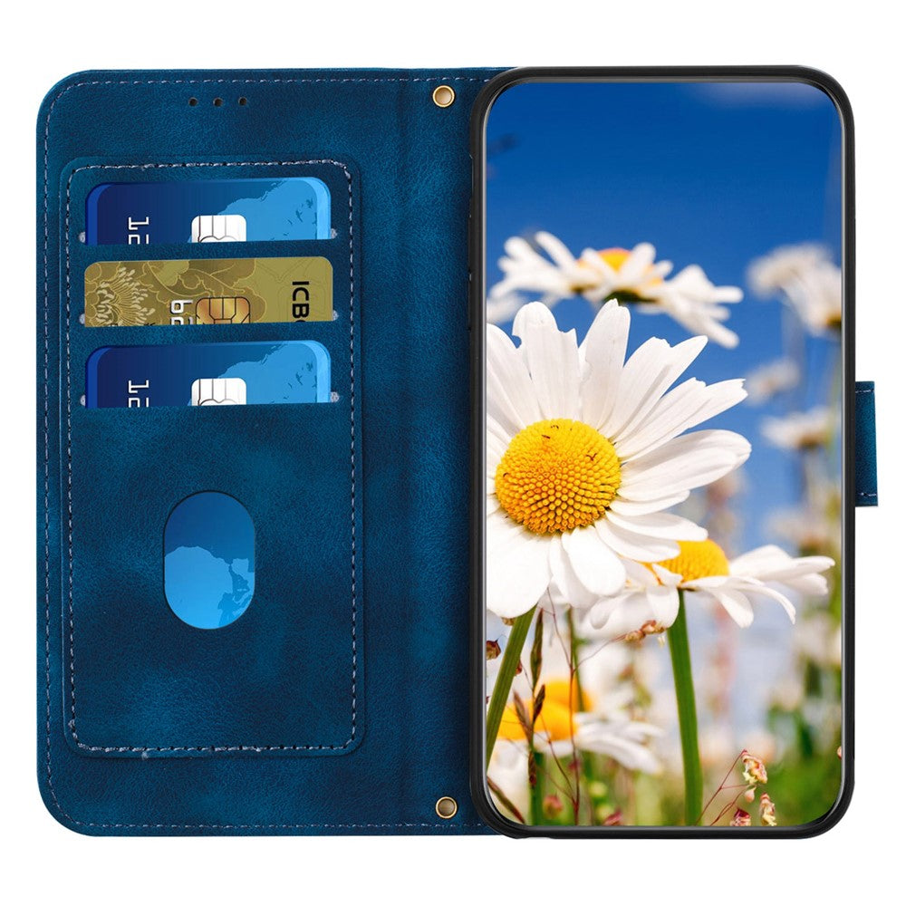 For Xiaomi Poco M8 Pro 5G / Redmi Note 15 Pro+ 5G (Global) Case PU Leather Floral Phone Cover with Card Slots - Dark Blue