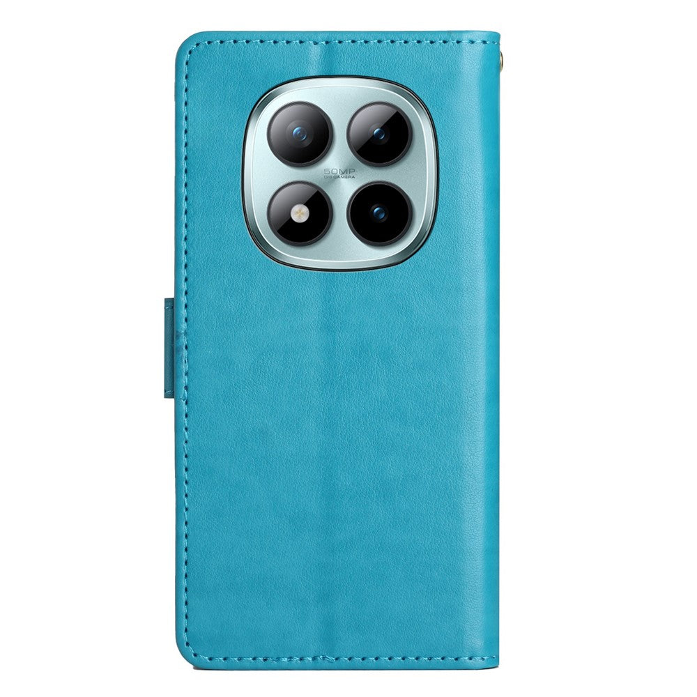 For Xiaomi Redmi Note 15 Pro 5G (Global) Leather Wallet Case Butterfly Flower Imprinted Phone Cover with Strap - Blue