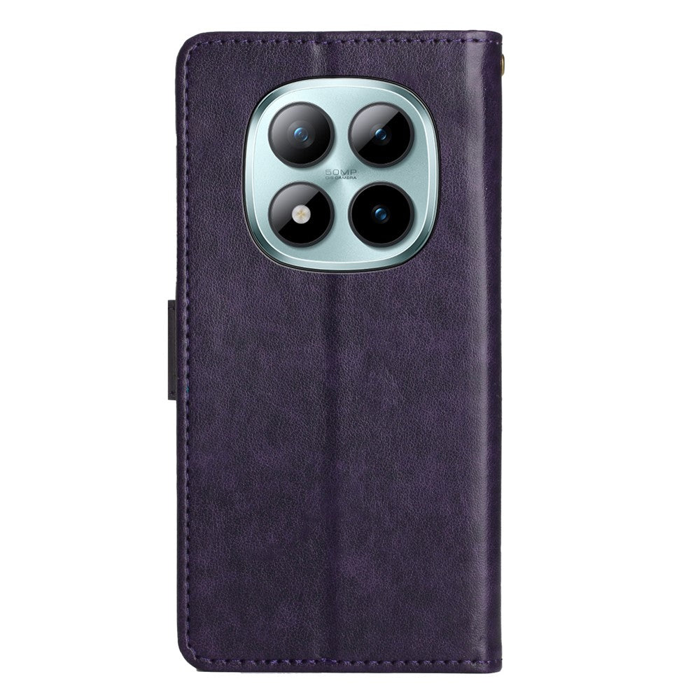 For Xiaomi Redmi Note 15 Pro 5G (Global) Leather Wallet Case Butterfly Flower Imprinted Phone Cover with Strap - Dark Purple