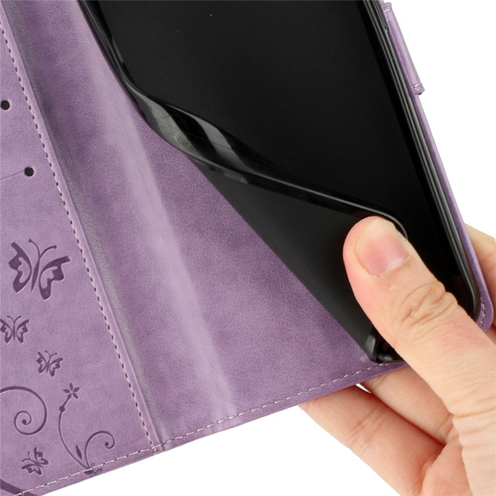 For Xiaomi Redmi Note 15 Pro 5G (Global) Leather Wallet Case Butterfly Flower Imprinted Phone Cover with Strap - Light Purple