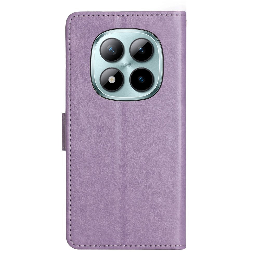 For Xiaomi Redmi Note 15 Pro 5G (Global) Leather Wallet Case Butterfly Flower Imprinted Phone Cover with Strap - Light Purple