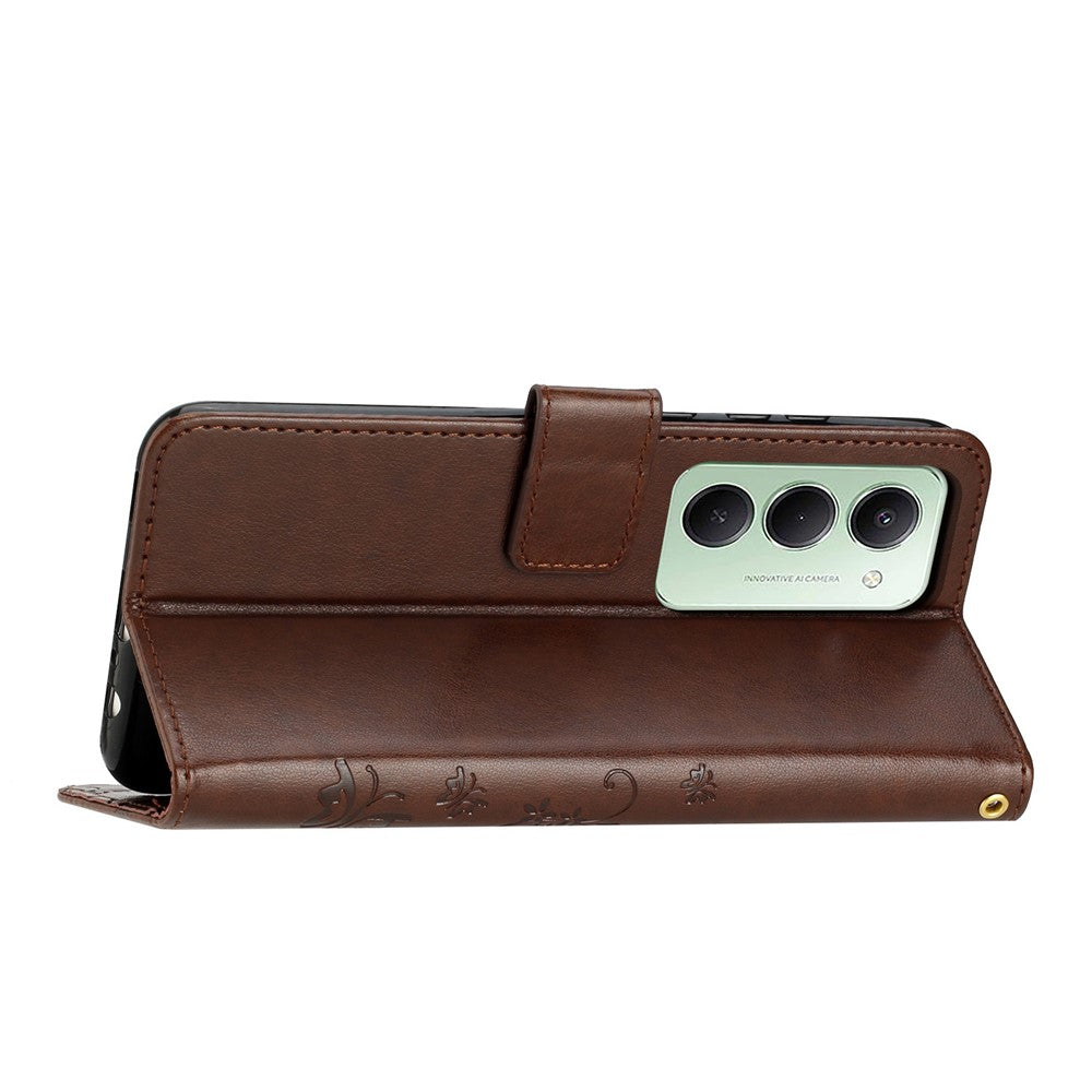 For Xiaomi Redmi Note 15 Pro 5G (Global) Leather Wallet Case Butterfly Flower Imprinted Phone Cover with Strap - Brown