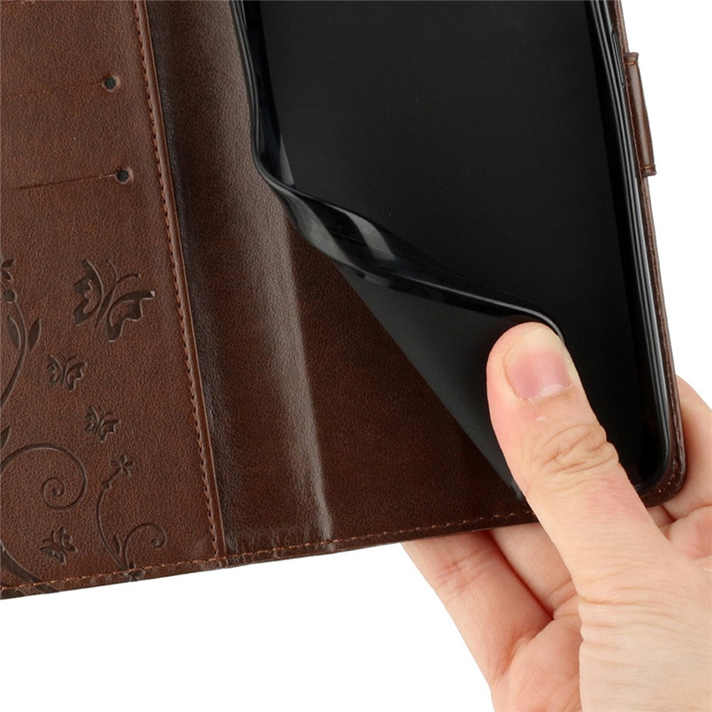 For Xiaomi Redmi Note 15 Pro 5G (Global) Leather Wallet Case Butterfly Flower Imprinted Phone Cover with Strap - Brown