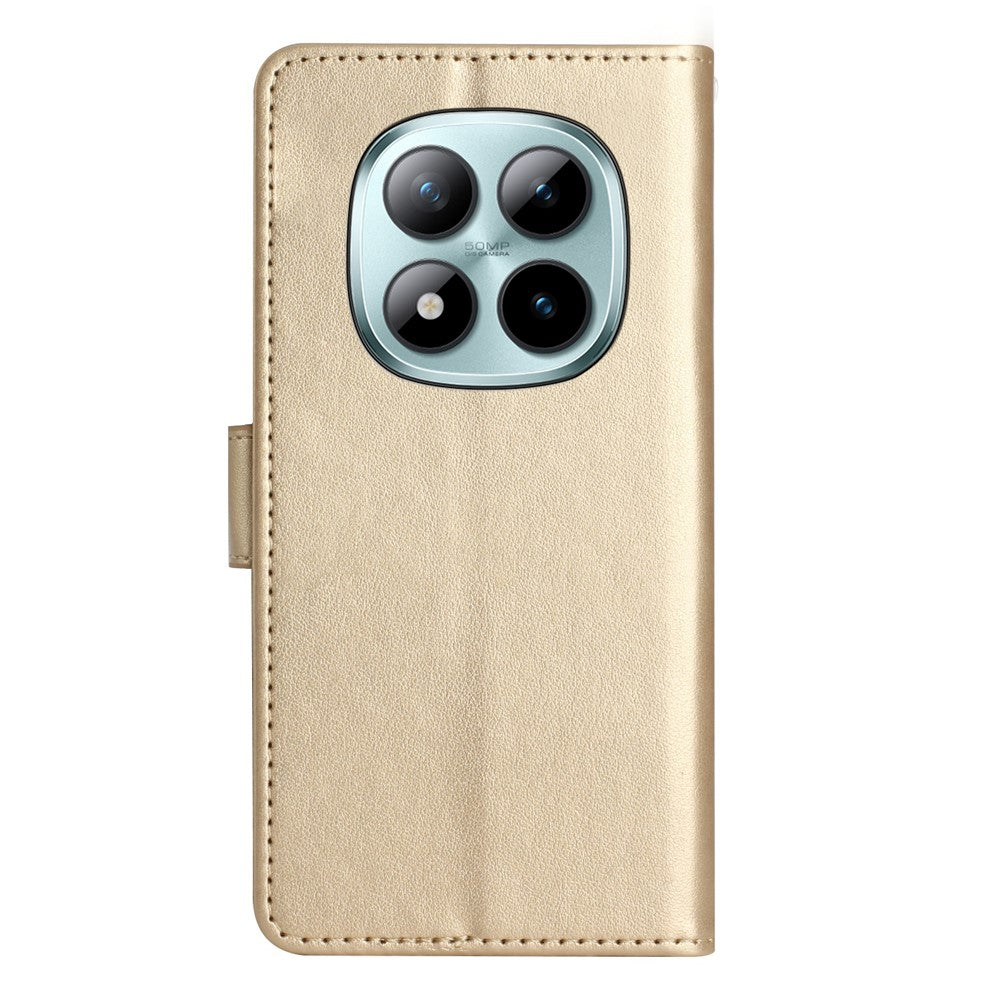 For Xiaomi Redmi Note 15 Pro 5G (Global) Leather Wallet Case Butterfly Flower Imprinted Phone Cover with Strap - Gold