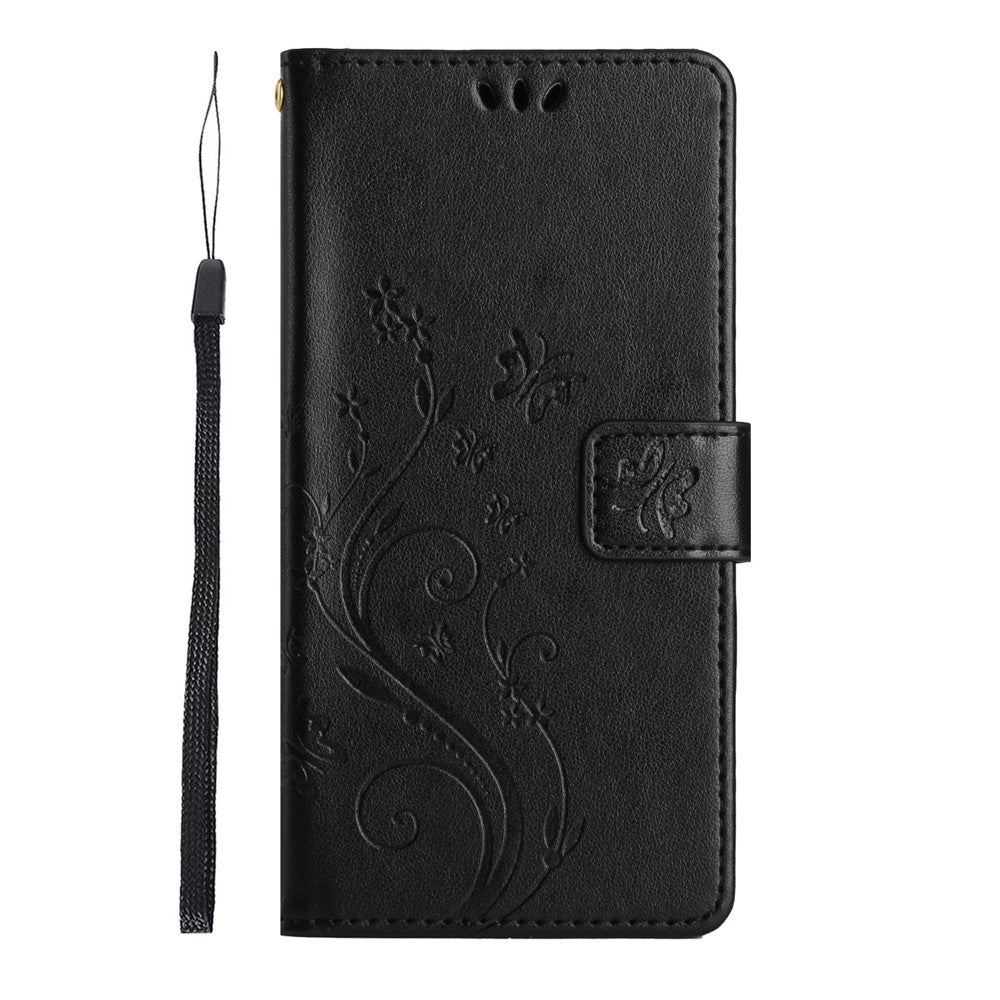 For Xiaomi Redmi Note 15 Pro 5G (Global) Leather Wallet Case Butterfly Flower Imprinted Phone Cover with Strap - Black