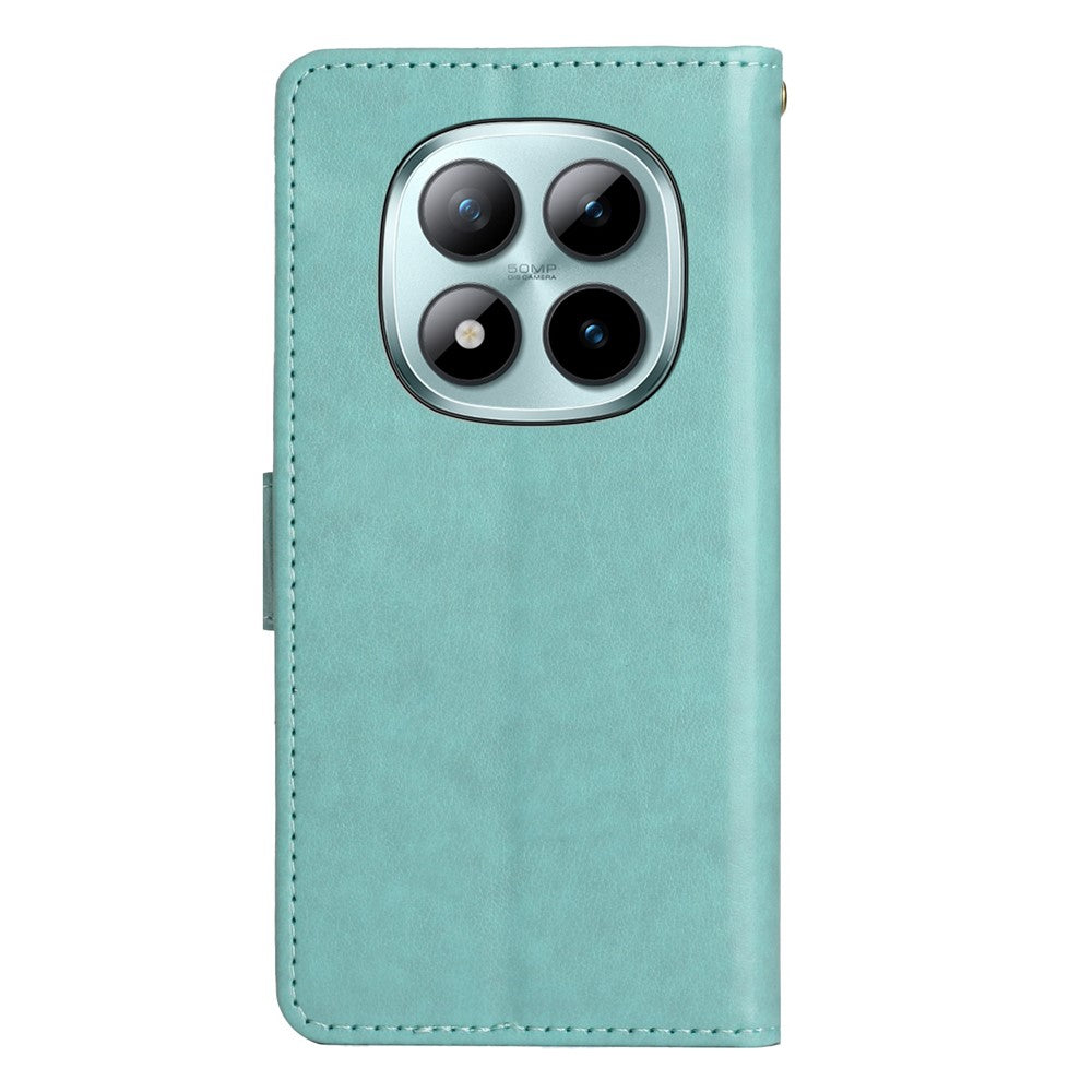 For Xiaomi Poco M8 Pro 5G / Redmi Note 15 Pro+ 5G (Global) Leather Wallet Case Butterfly Flower Imprinted Phone Cover with Strap - Green