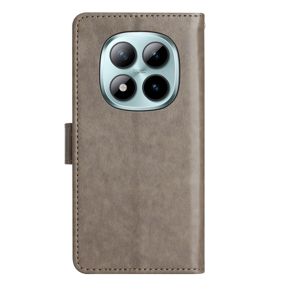 For Xiaomi Poco M8 Pro 5G / Redmi Note 15 Pro+ 5G (Global) Leather Wallet Case Butterfly Flower Imprinted Phone Cover with Strap - Grey