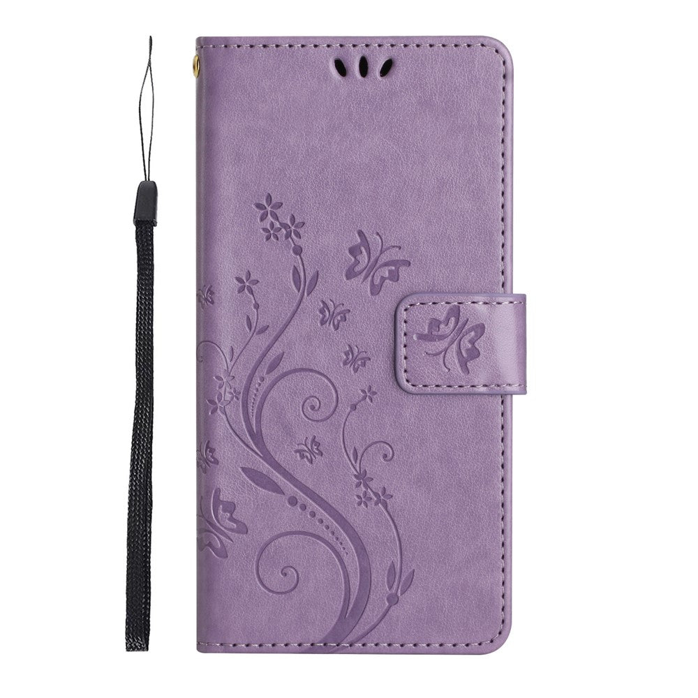 For Xiaomi Poco M8 Pro 5G / Redmi Note 15 Pro+ 5G (Global) Leather Wallet Case Butterfly Flower Imprinted Phone Cover with Strap - Light Purple