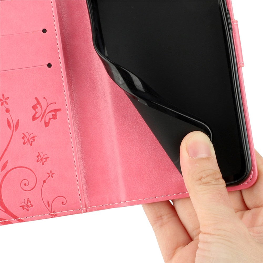 For Xiaomi Poco M8 Pro 5G / Redmi Note 15 Pro+ 5G (Global) Leather Wallet Case Butterfly Flower Imprinted Phone Cover with Strap - Pink