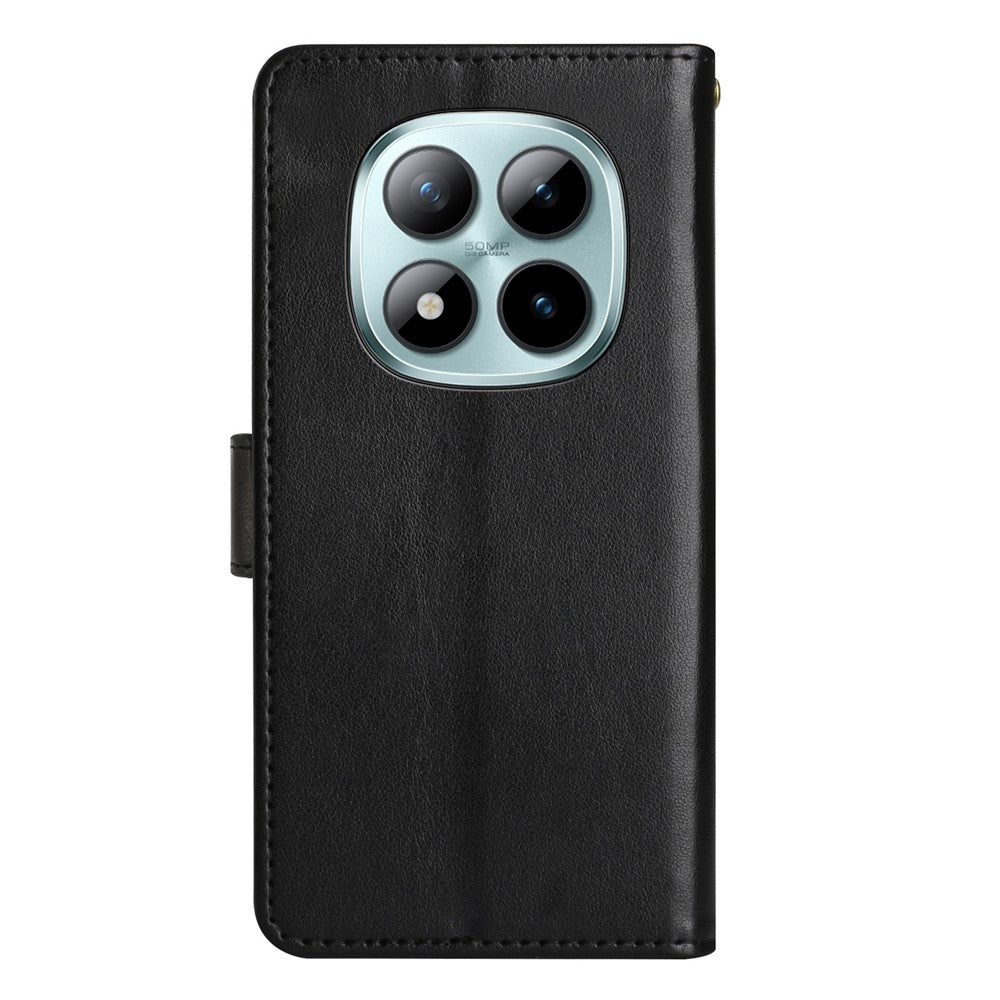 For Xiaomi Poco M8 Pro 5G / Redmi Note 15 Pro+ 5G (Global) Leather Wallet Case Butterfly Flower Imprinted Phone Cover with Strap - Black