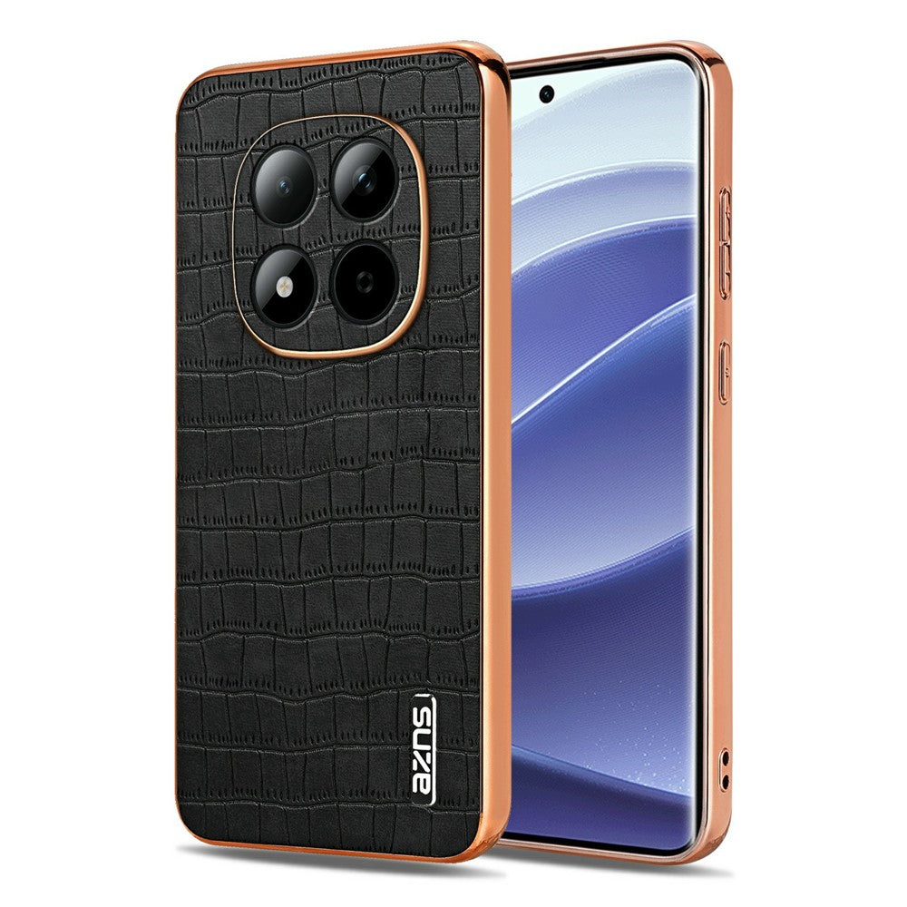 AZNS For Xiaomi Redmi Note 15 Pro 5G (Global) Case Electroplating Crocodile Texture PU + TPU Phone Cover - Black