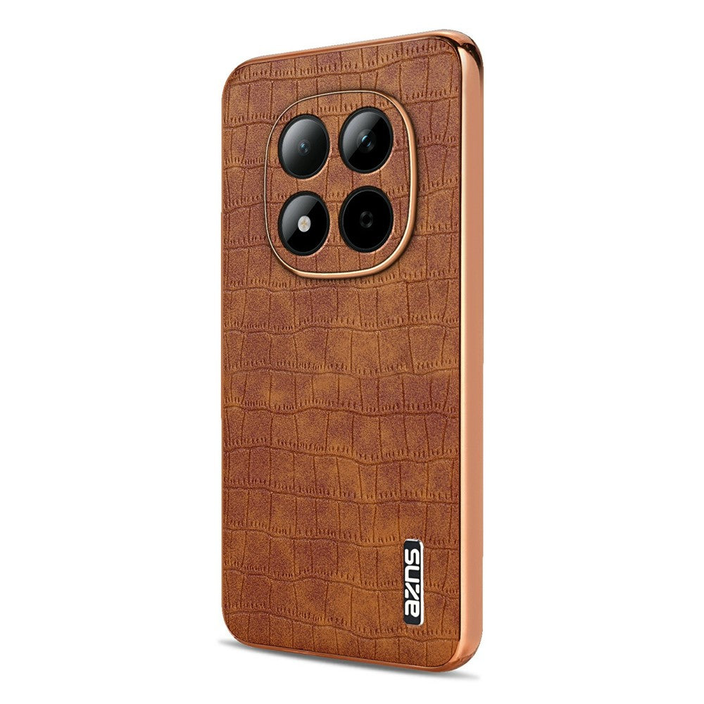 AZNS For Xiaomi Redmi Note 15 Pro 5G (Global) Case Electroplating Crocodile Texture PU + TPU Phone Cover - Brown
