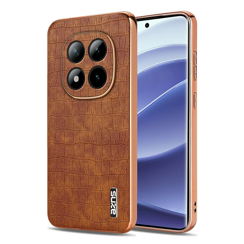 AZNS For Xiaomi Poco M8 Pro 5G / Redmi Note 15 Pro+ 5G (Global) Case Electroplating Crocodile Texture PU + TPU Phone Cover - Brown