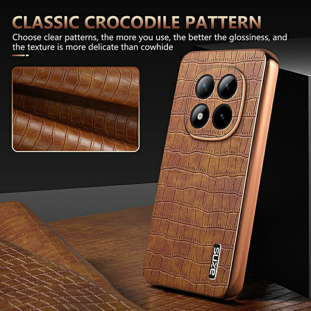 AZNS For Xiaomi Poco M8 Pro 5G / Redmi Note 15 Pro+ 5G (Global) Case Electroplating Crocodile Texture PU + TPU Phone Cover - Brown