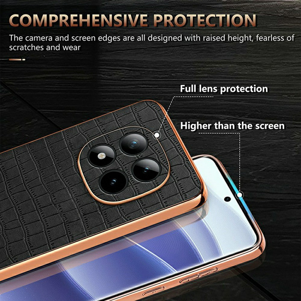 AZNS For Xiaomi Poco M8 Pro 5G / Redmi Note 15 Pro+ 5G (Global) Case Electroplating Crocodile Texture PU + TPU Phone Cover - Brown