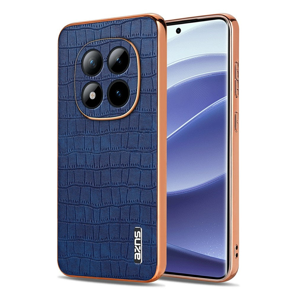 AZNS For Xiaomi Poco M8 Pro 5G / Redmi Note 15 Pro+ 5G (Global) Case Electroplating Crocodile Texture PU + TPU Phone Cover - Blue