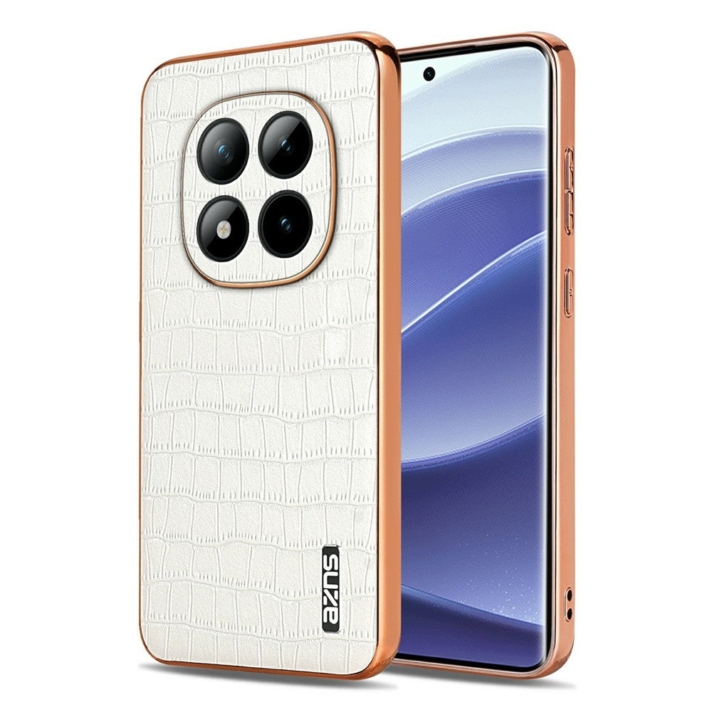 AZNS For Xiaomi Poco M8 Pro 5G / Redmi Note 15 Pro+ 5G (Global) Case Electroplating Crocodile Texture PU + TPU Phone Cover - White