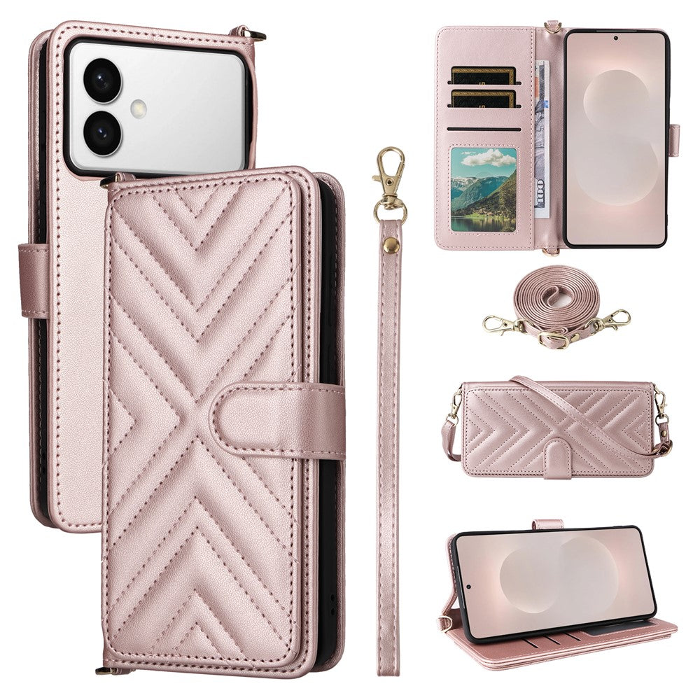 For-Samsung-Galaxy-S26-Edge-Case-with-Shoulder-/-Wrist-Strap-Leather-Phone-Cover-Stand-Wallet-Pink
