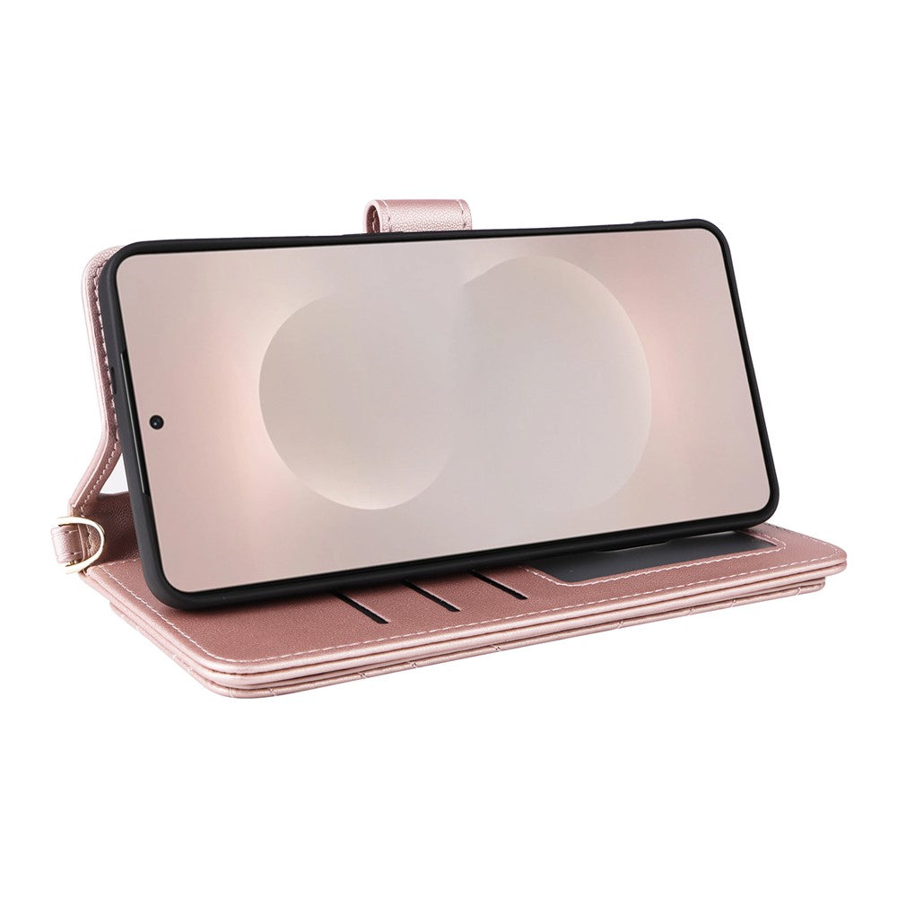 For-Samsung-Galaxy-S26-Edge-Case-with-Shoulder-/-Wrist-Strap-Leather-Phone-Cover-Stand-Wallet-Pink