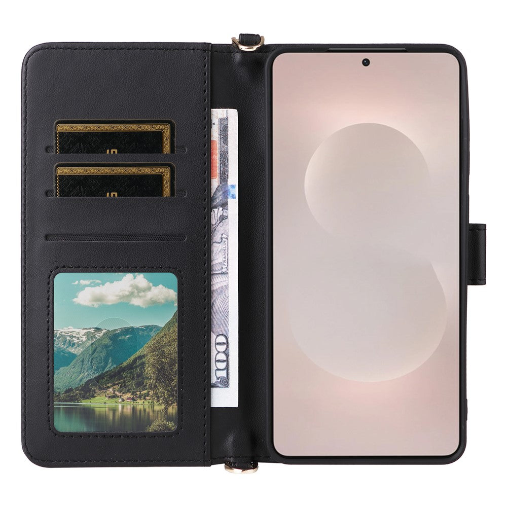 For-Samsung-Galaxy-S26-Edge-Case-with-Shoulder-/-Wrist-Strap-Leather-Phone-Cover-Stand-Wallet-Black