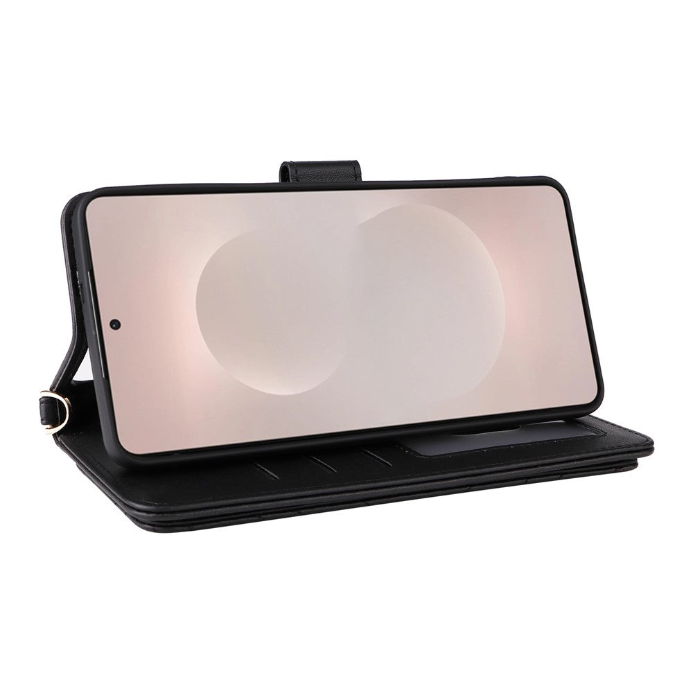 For-Samsung-Galaxy-S26-Edge-Case-with-Shoulder-/-Wrist-Strap-Leather-Phone-Cover-Stand-Wallet-Black