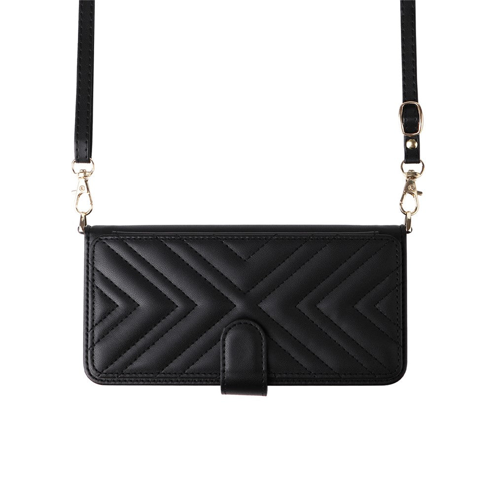 For-Samsung-Galaxy-S26-Edge-Case-with-Shoulder-/-Wrist-Strap-Leather-Phone-Cover-Stand-Wallet-Black