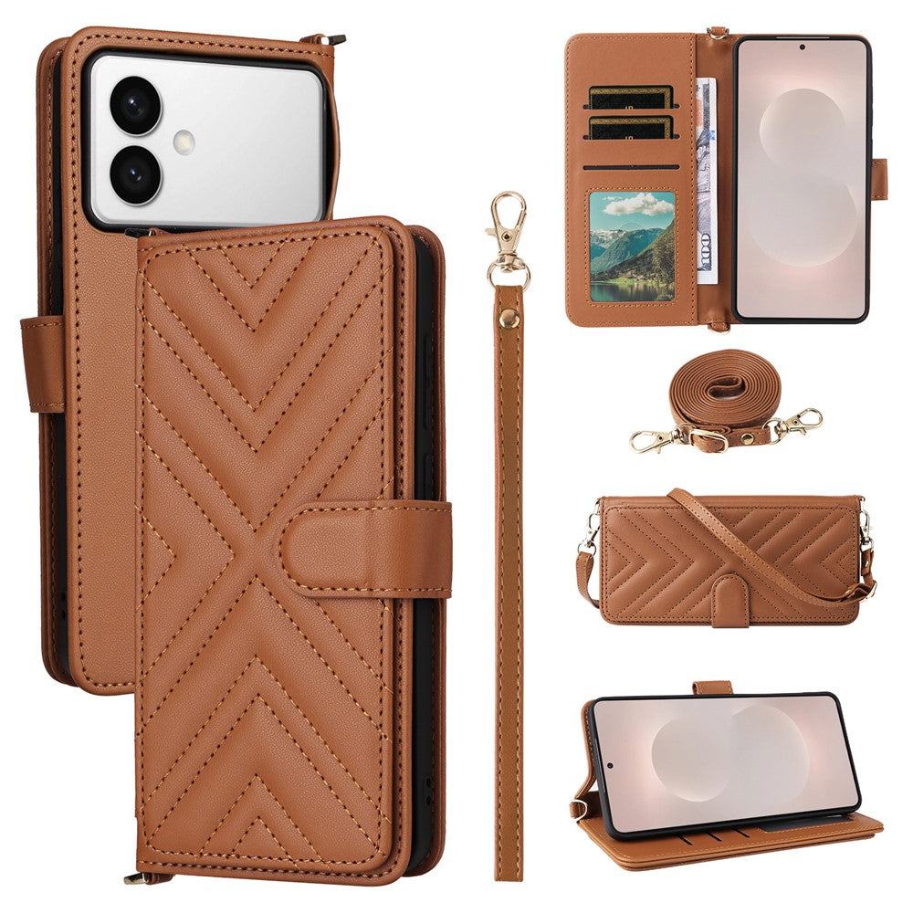 For-Samsung-Galaxy-S26-Edge-Case-with-Shoulder-/-Wrist-Strap-Leather-Phone-Cover-Stand-Wallet-Brown