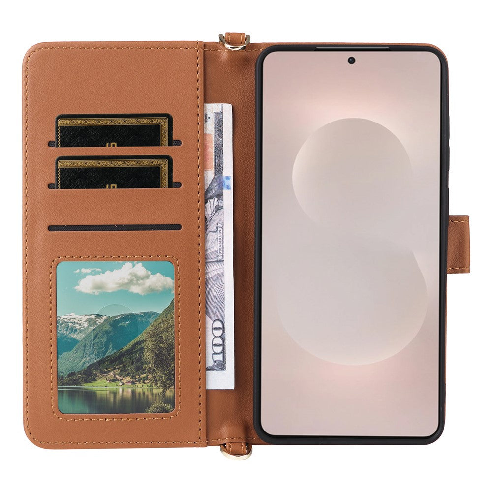 For-Samsung-Galaxy-S26-Edge-Case-with-Shoulder-/-Wrist-Strap-Leather-Phone-Cover-Stand-Wallet-Brown