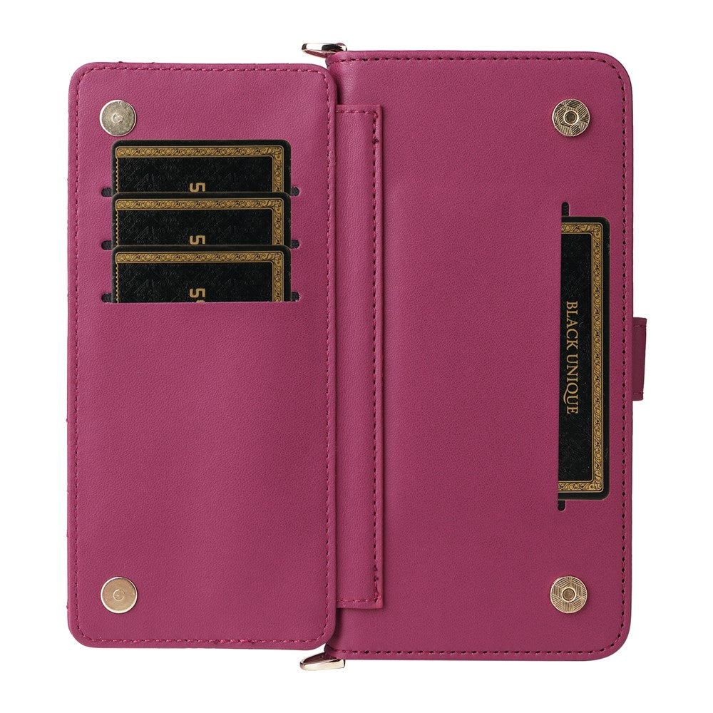 For-Samsung-Galaxy-S26-Edge-Case-with-Shoulder-/-Wrist-Strap-Leather-Phone-Cover-Stand-Wallet-Rose