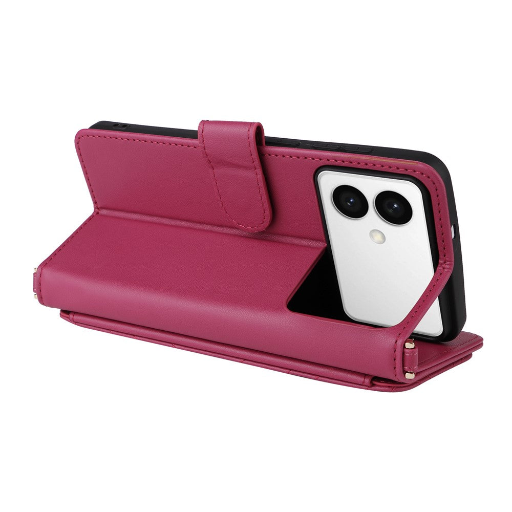 For-Samsung-Galaxy-S26-Edge-Case-with-Shoulder-/-Wrist-Strap-Leather-Phone-Cover-Stand-Wallet-Rose