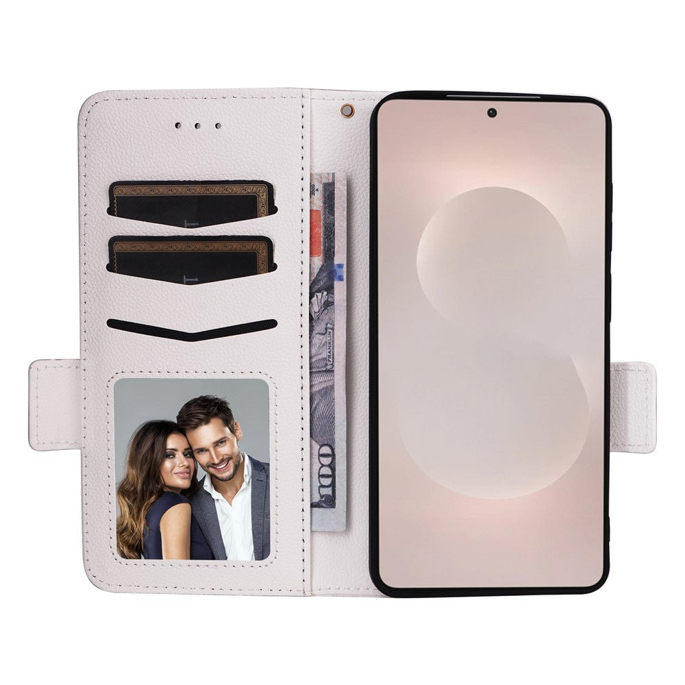 For-Samsung-Galaxy-S26-Edge-Case-Litchi-Texture-Wallet-Leather-Phone-Cover-with-Wrist-Strap-White