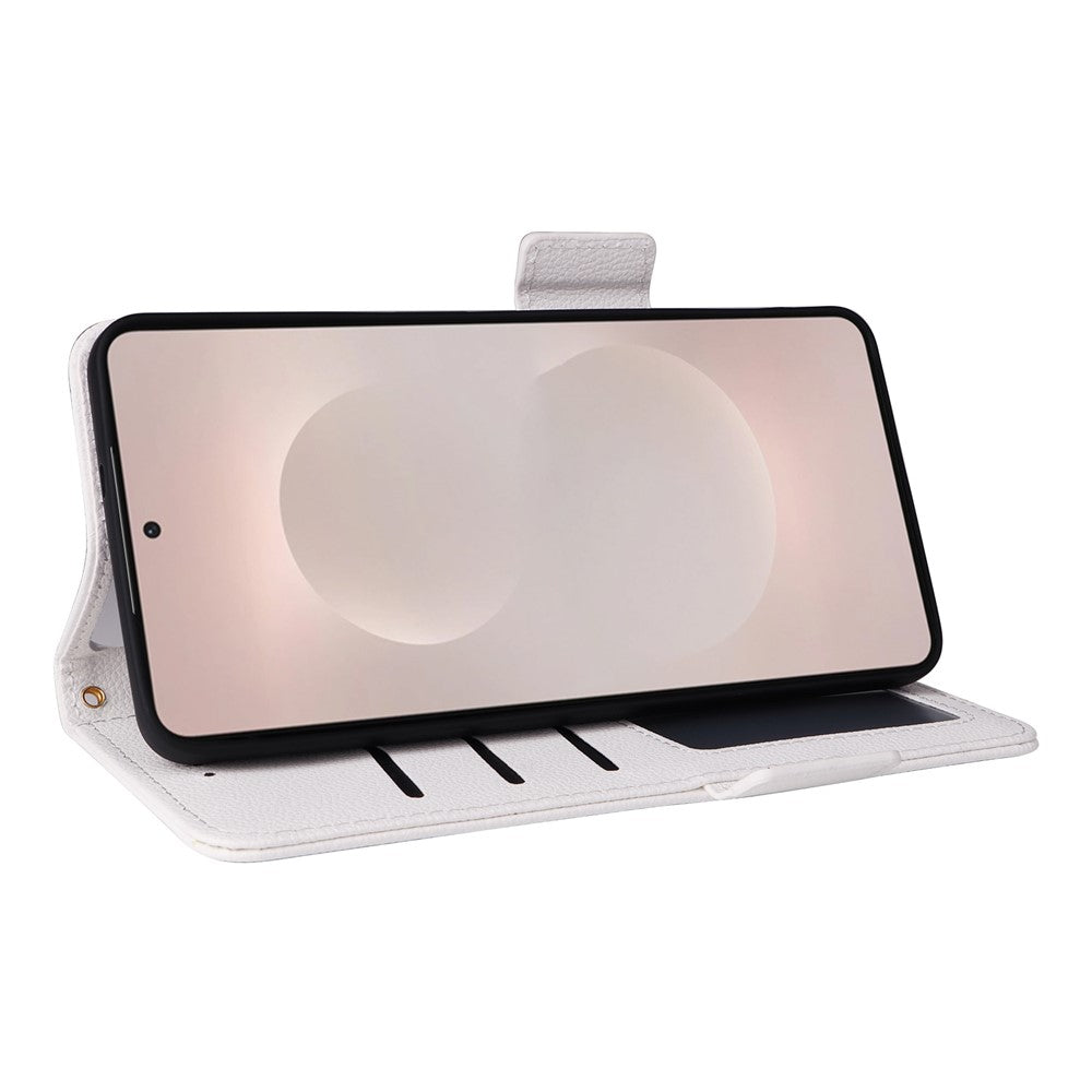 For-Samsung-Galaxy-S26-Edge-Case-Litchi-Texture-Wallet-Leather-Phone-Cover-with-Wrist-Strap-White